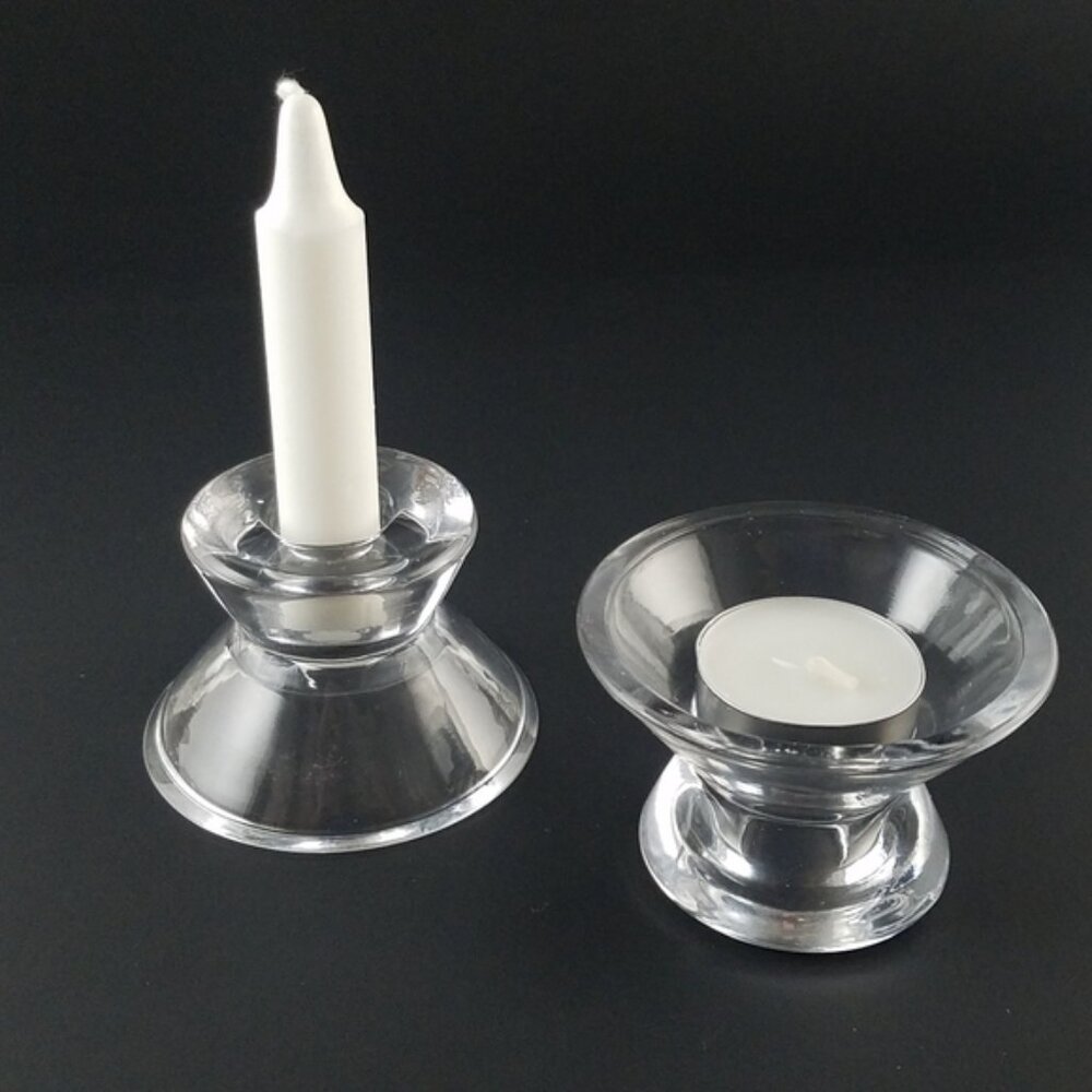 Set of 2 - 2 inch Dual Glass Candleholders / Tea Light